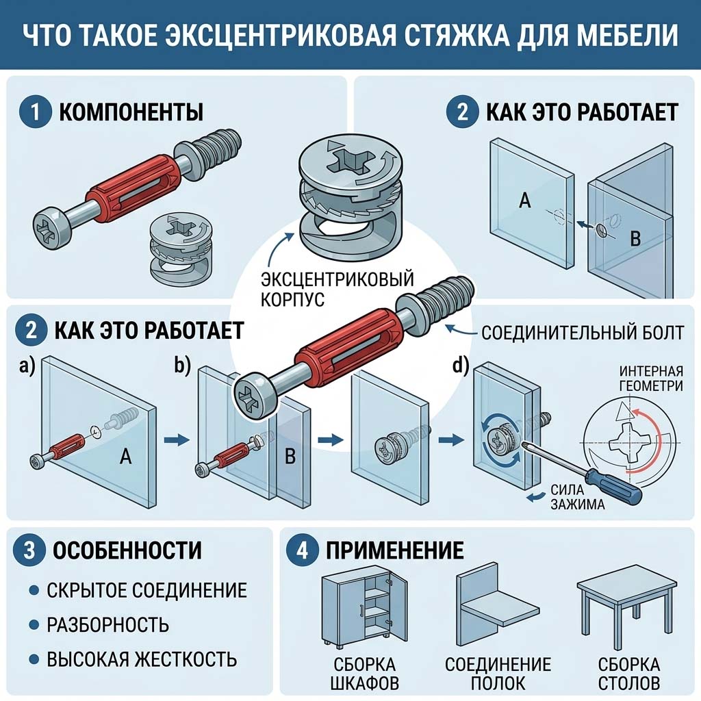 мебельная эксцентриковая стяжка принцип работы